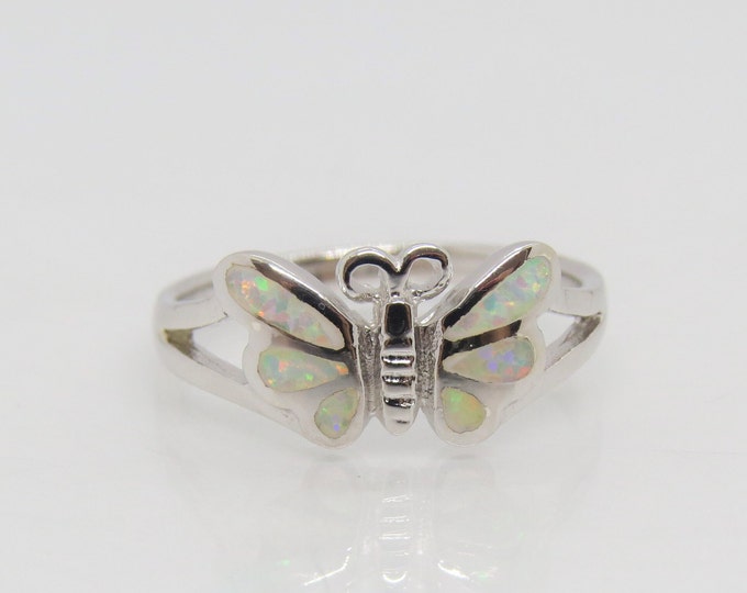 Vintage Sterling Silver White Opal Butterfly Ring Size 7