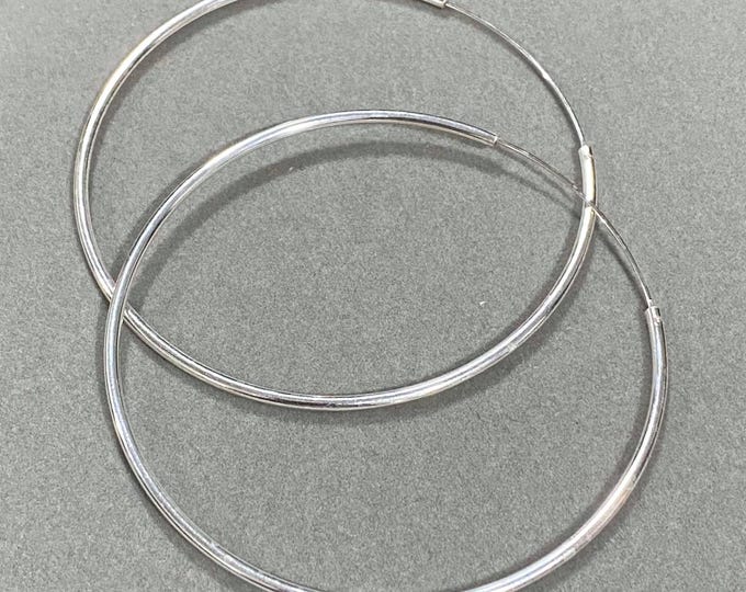 Vintage Sterling Silver Hoop Earrings 70mm.