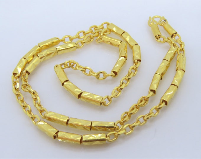 Vintage 23K 980 Solid Gold Bamboo Link Chain Necklace 19''