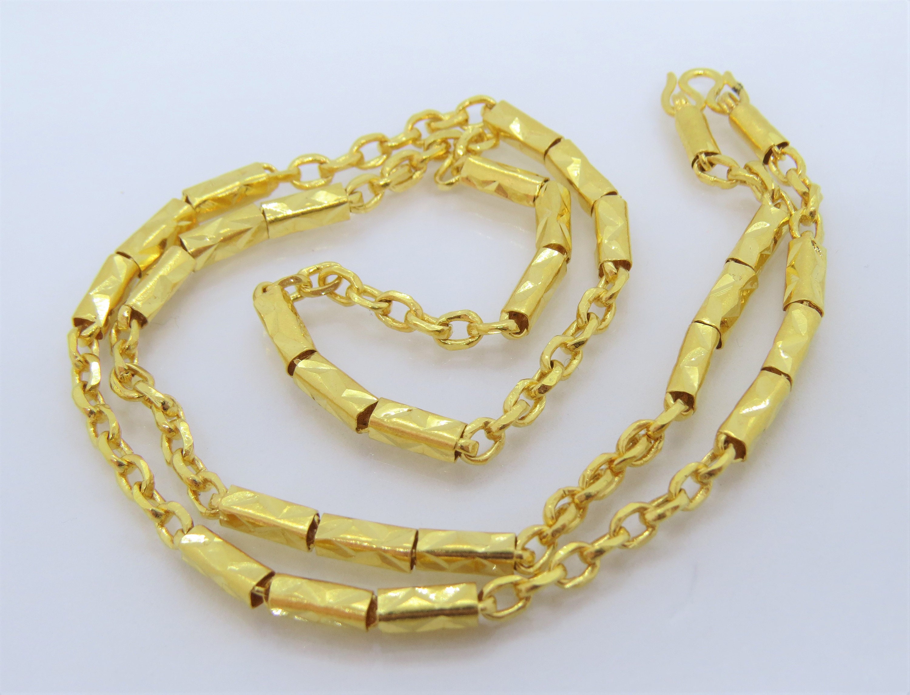 Vintage 23K 980 Solid Gold Bamboo Link Chain Necklace 19 Vintage 23K 980 Solid Gold Bamboo Link Chain Necklace 19