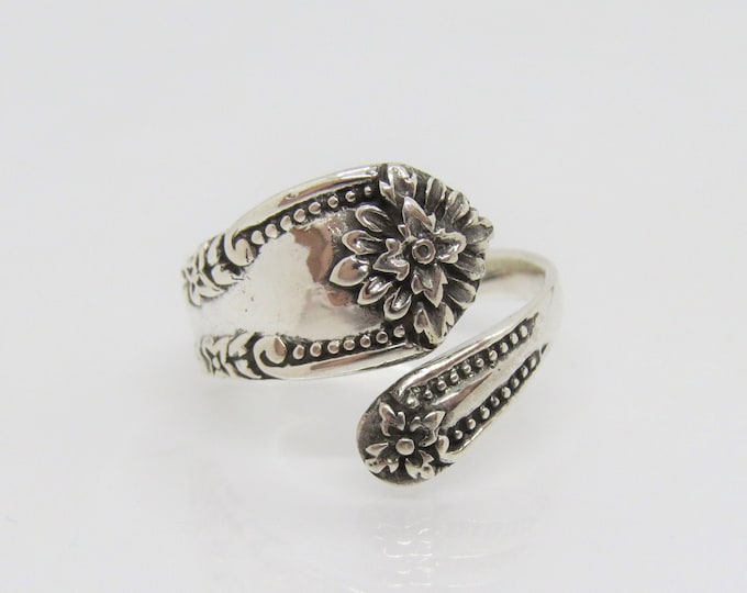 Sterling Silver Flowers Spoon Ring Size 9