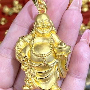 Vintage 24K 9999 Pure Gold Laughing Buddha, Happy Buddha Pendant. Phat Di Lac.