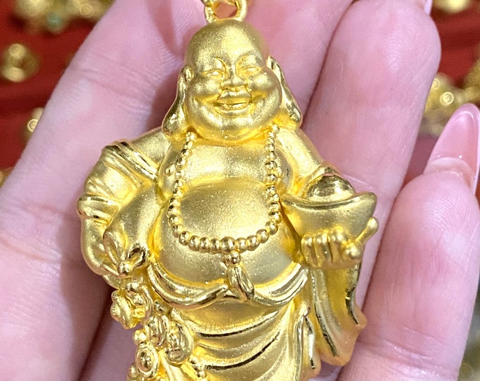 Vintage 24K 9999 Pure Gold Laughing Buddha, Happy Buddha Pendant. Phat Di Lac.