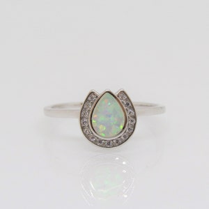 Vintage Sterling Silber Weißer Opal & Weißer Topas Hufeisen Ring Größe 8