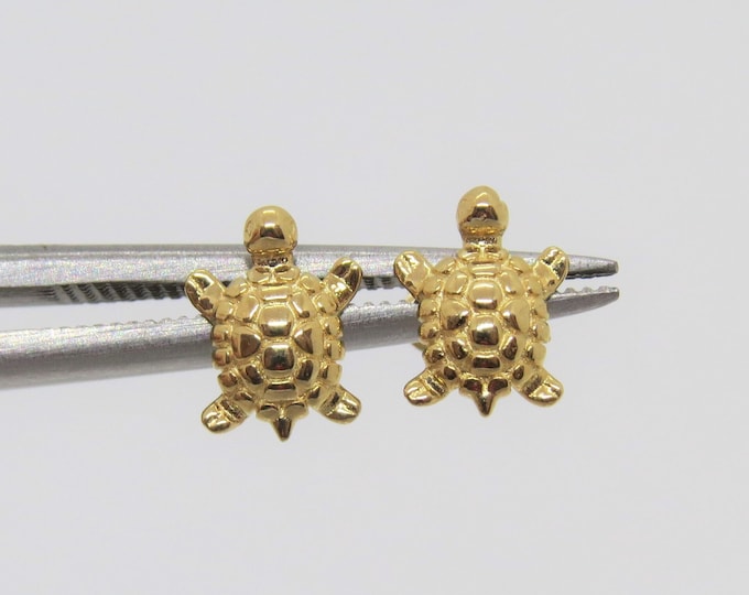 Vintage 14K Solid Yellow Gold Turtle Stud Earrings
