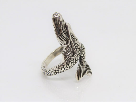 Vintage Sterling Silver Mermaid Adjustable Ring S… - image 4