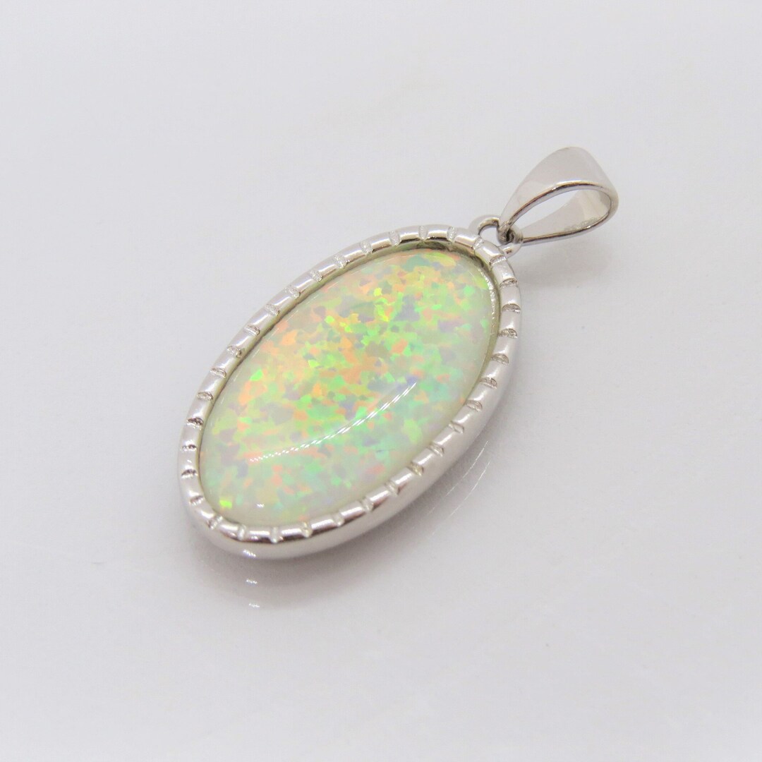 Vintage Sterling Silver White Opal Oval Pendant - Etsy