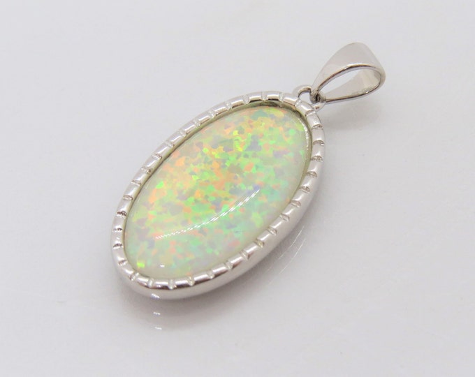 Vintage Sterling Silver White Opal Oval Pendant
