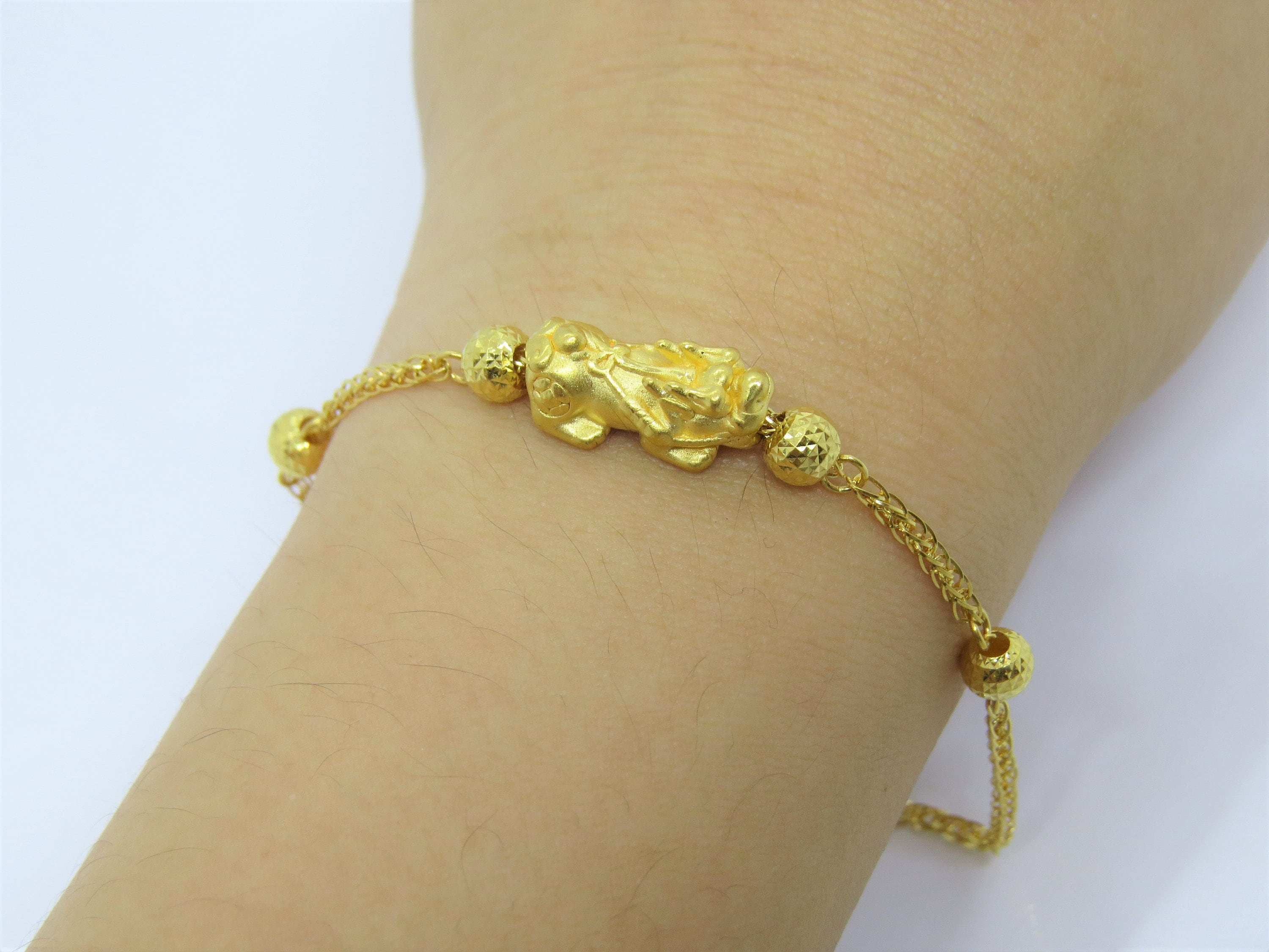 Vintage 24K 999 Pure Gold 3D Pixiu With Ball Link Chain