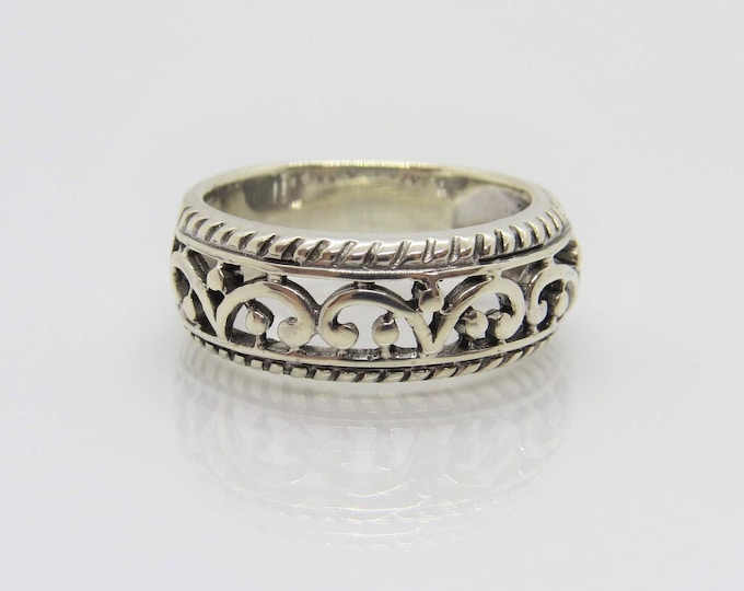 Vintage Sterling Silver Filigree Band Ring Size 8