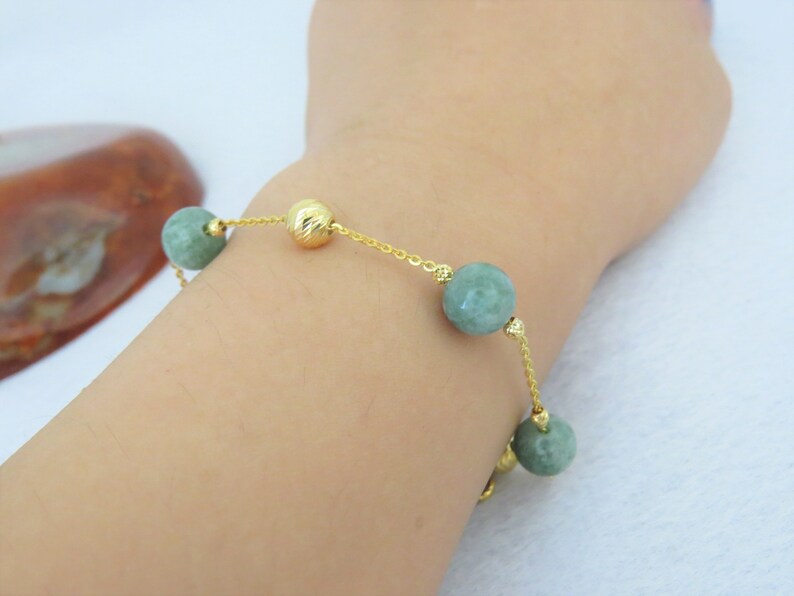 Vintage 18K Solid Yellow Gold Green Jadeite Jade Link Bracelet 7/'/'