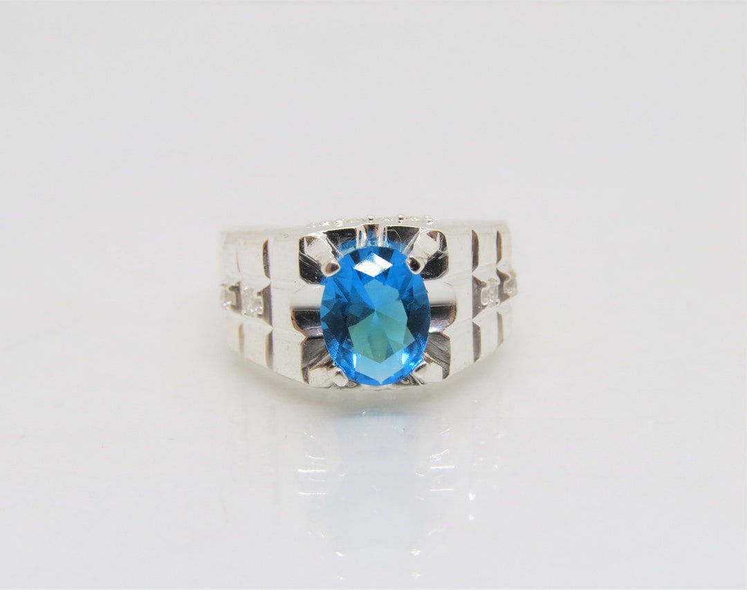 Vintage Sterling Silver Blue Topaz & White Topaz Ring Size 7.75 - Etsy