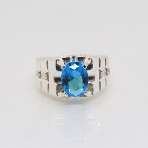 Vintage Sterling Silver Blue Topaz & White Topaz Ring Size 7.75