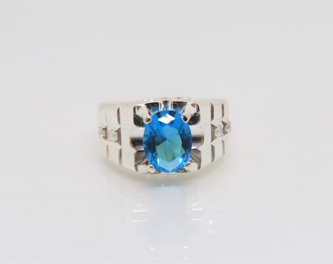 Vintage Sterling Silver Blue Topaz & White Topaz Ring Size 7.75