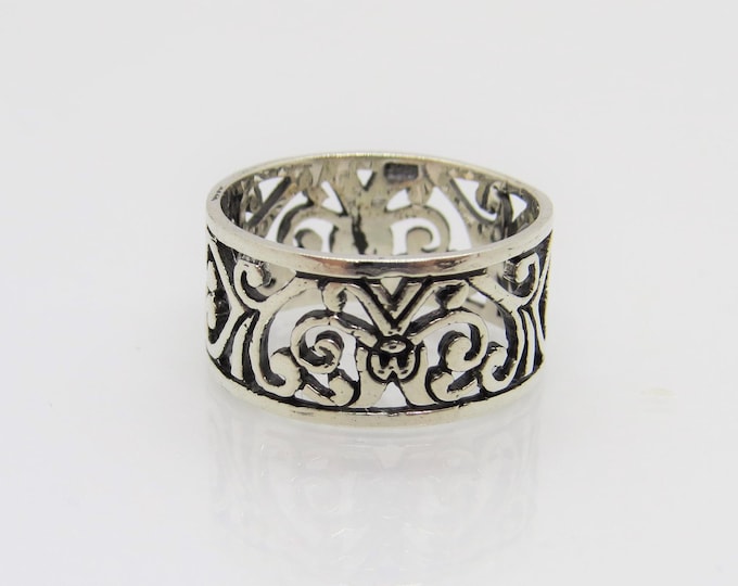 Vintage Sterling Silver Filigree Band Ring Size 9