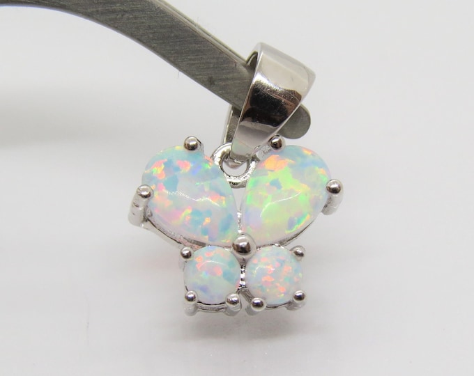 Vintage Sterling Silver White Opal Butterfly Pendant