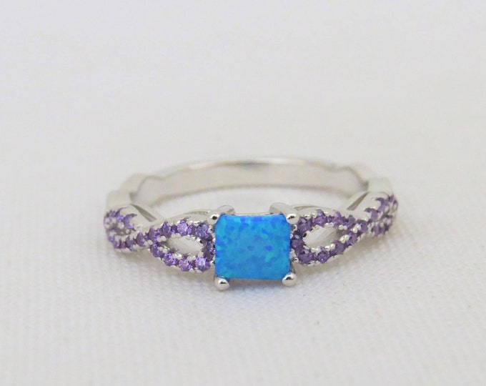 Vintage Sterling Silver Blue Opal & Amethyst Infinity Band Ring Size 6