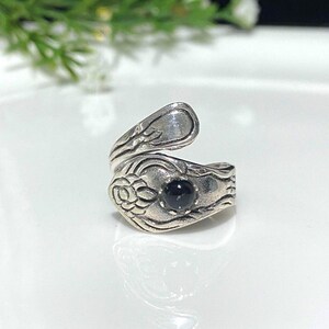 Sterling Silver Black Onyx Spoon Ring.