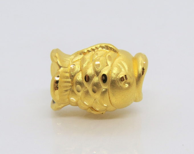 Vintage Pure 24K 9999 Gold Fish Goldfish Charm Bead Pendant Make for Bracelet