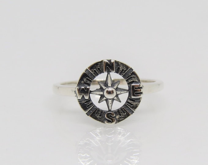 Vintage Sterling Silver Compass Ring Size 7
