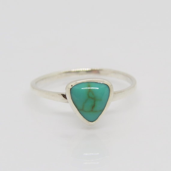 Vintage Sterling Silver Triangle Turquoise Ring S… - image 1