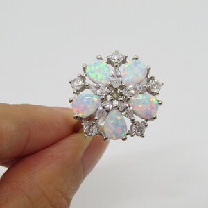 Vintage Sterling Silver Fire Opal & White Topaz Cluster Ring Size 8 - Etsy