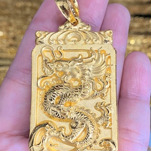 9999 Pure 24k Gold 3D Dragon Two Side Vintage Pendant.