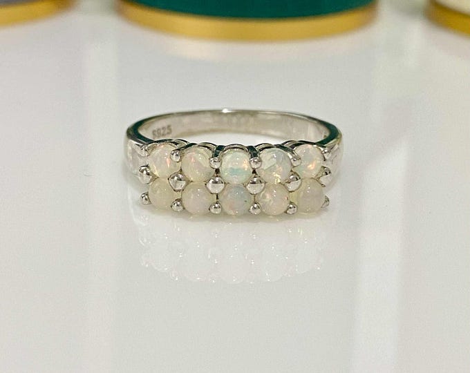 Vintage Sterling Silver Natural White Opal Ring Size 7 1/2