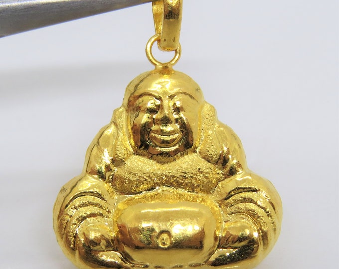 Vintage 23K 980 Pure Gold Laughing Buddha, Happy Buddha Hollow Pendant