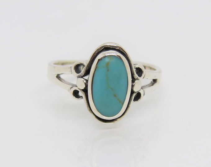 Sterling Silver Turquoise Dome Ring Size 8
