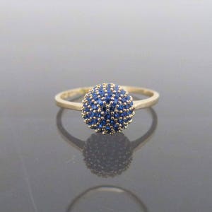 Vintage 18K Solid Yellow Gold Blue Sapphire Ball Pave Ring Size 5.5