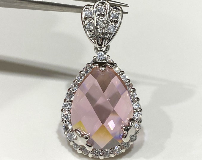 Vintage Sterling Silver Pink Sapphire & White Topaz Pendant.