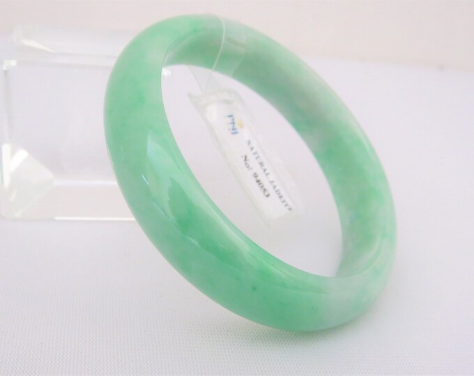 Vintage Translucent Natural Green White Jadeite Jade Bangle Bracelet 59.1MM