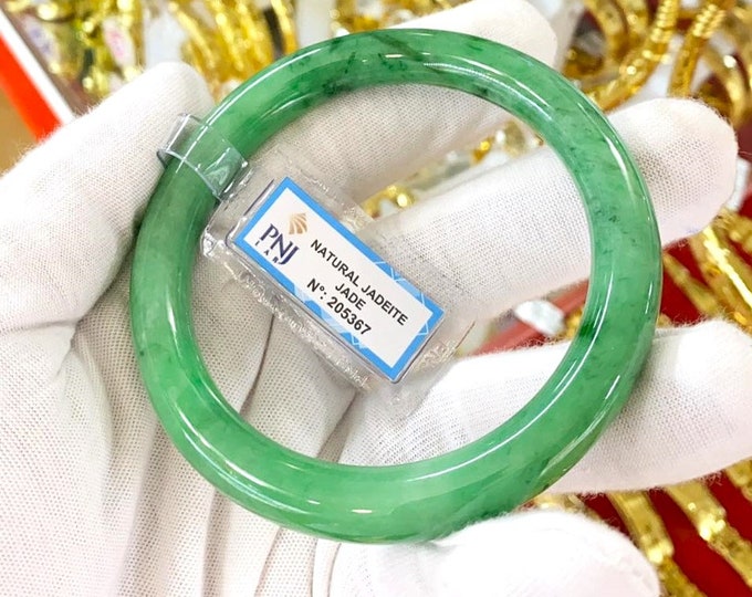 Vintage Translucent Natural Green , White Jadeite Jade Bangle Bracelet 64.4MM