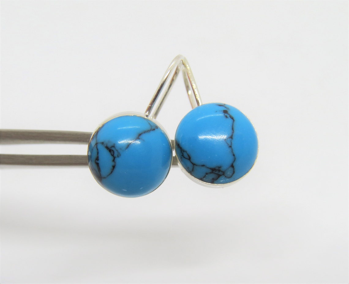 Turquoise Set Hook Earrings In Sterling Silver
