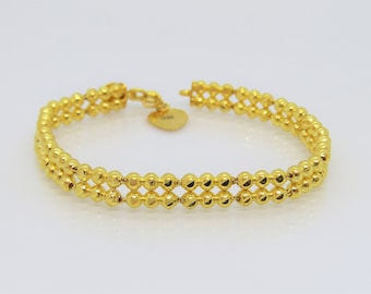 Pulsera vintage de eslabones de oro puro 980 de 24 quilates con bolas de 6 pulgadas de largo