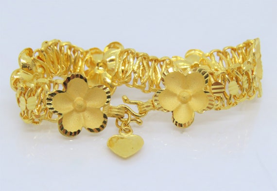 Vintage 24K 980 Pure Gold Diamond cut Flowers Lin… - image 3