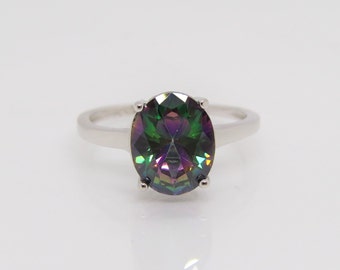 Vintage Sterling Silver Mystic Topaz Solitaire Ring Size 4