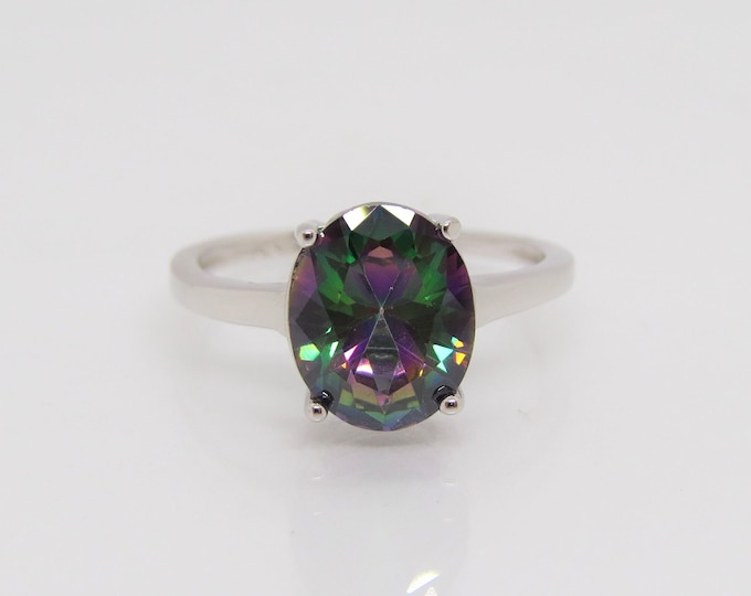 Vintage Sterling Silver Mystic Topaz Solitaire Ring Size 4