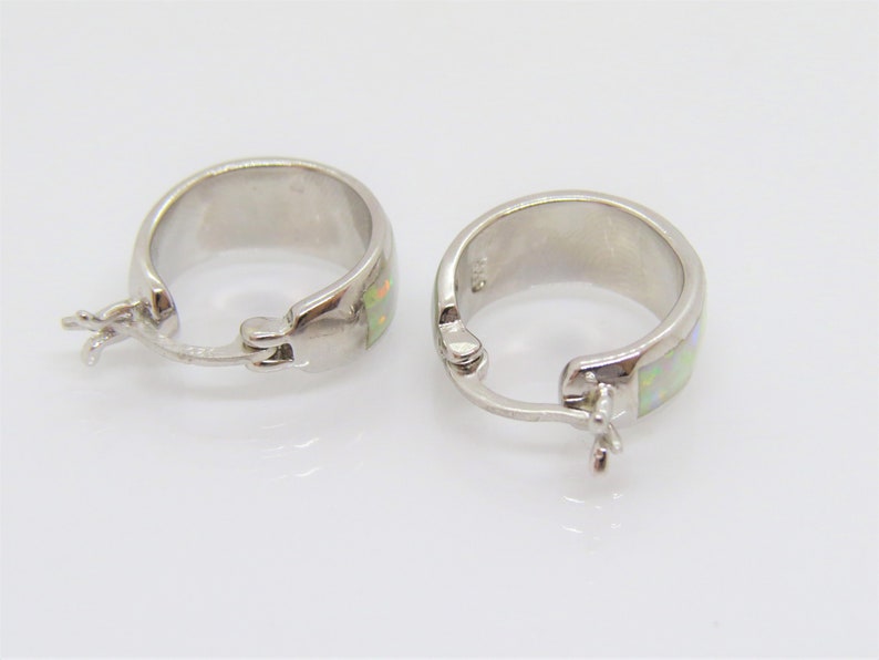 Vintage Sterling Silver White Opal Hoop Earrings
