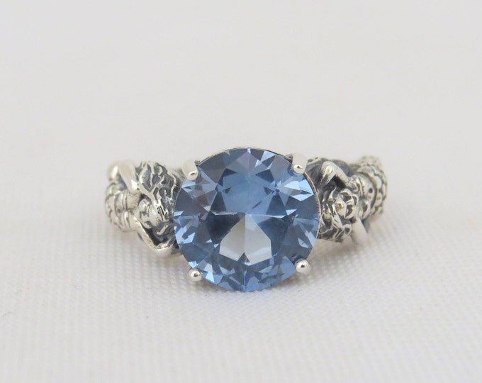 Vintage Sterling Silver 3.87ct Round cut Aquamarine Ring Size 9