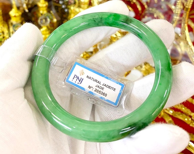 Vintage Translucent Natural Green Jadeite Jade Bangle Bracelet 64.3MM