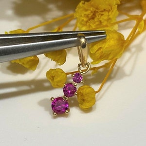 Vintage 14K Solid Yellow Gold Ruby Tiny Pendant.