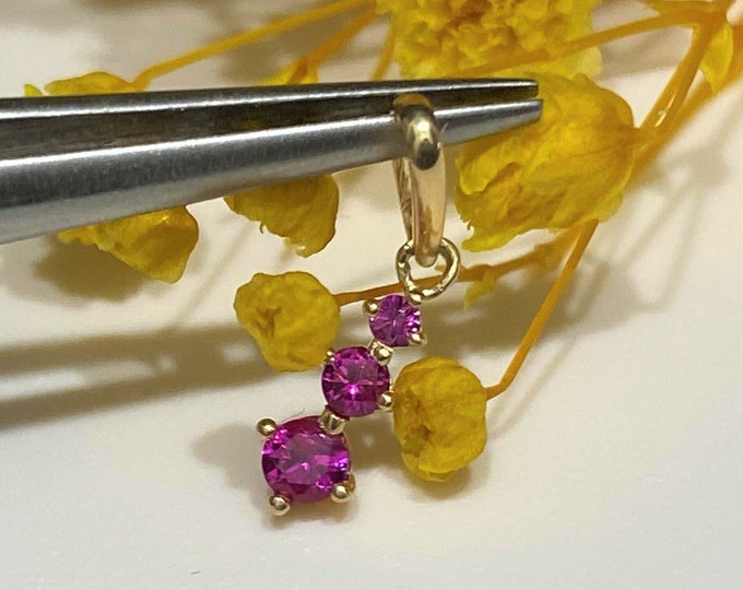 Vintage 14K Solid Yellow Gold Ruby Tiny Pendant.