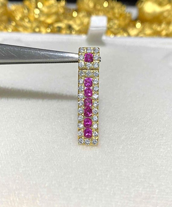 Vintage 14K Solid Gold Ruby, White Topaz Pendant. - image 8