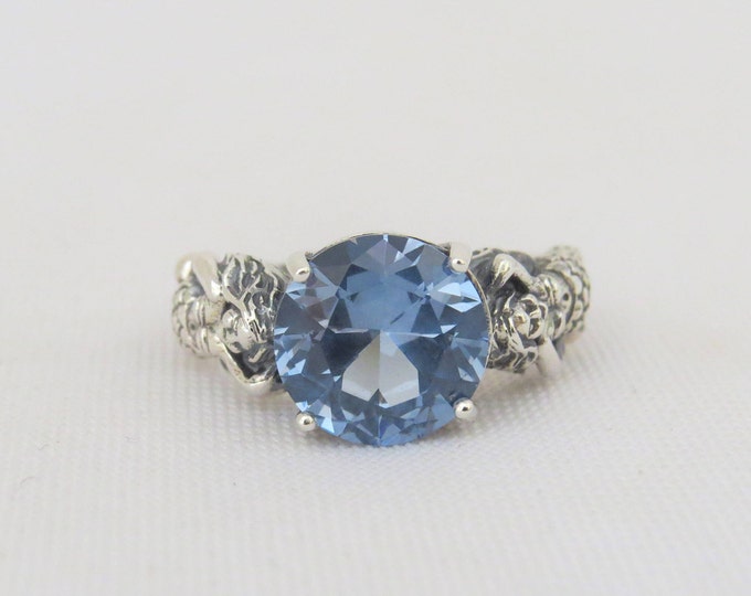 Vintage Sterling Silver 3.87ct Round cut Aquamarine Ring Size 7