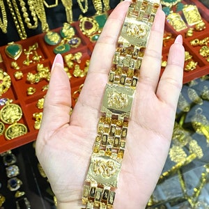 15K 610 Yellow Gold Diamond cut Dragon Link Vintage Bracelet 7 6/8&#39;&#39;