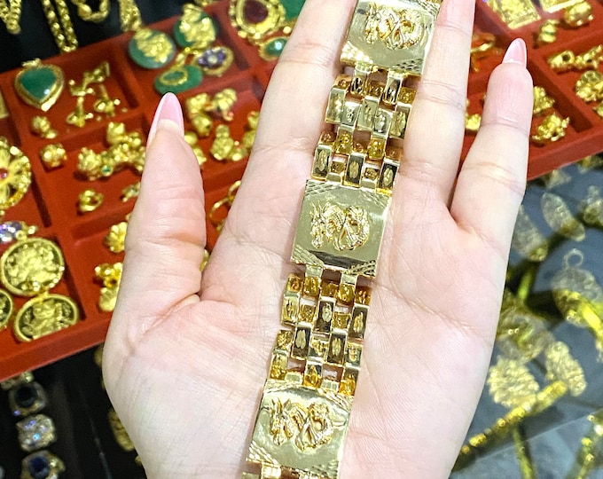 15K 610 Yellow Gold Diamond cut Dragon Link Vintage Bracelet 7 6/8''