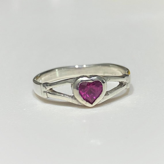 Vintage Sterling Silver Ruby Heart Ring Size 5 - image 5
