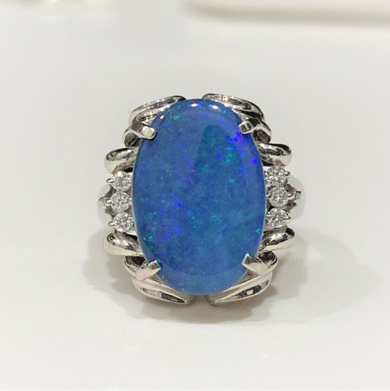 Vintage Platinum 4.68ct Boulder Opal Diamond Ring… - image 1